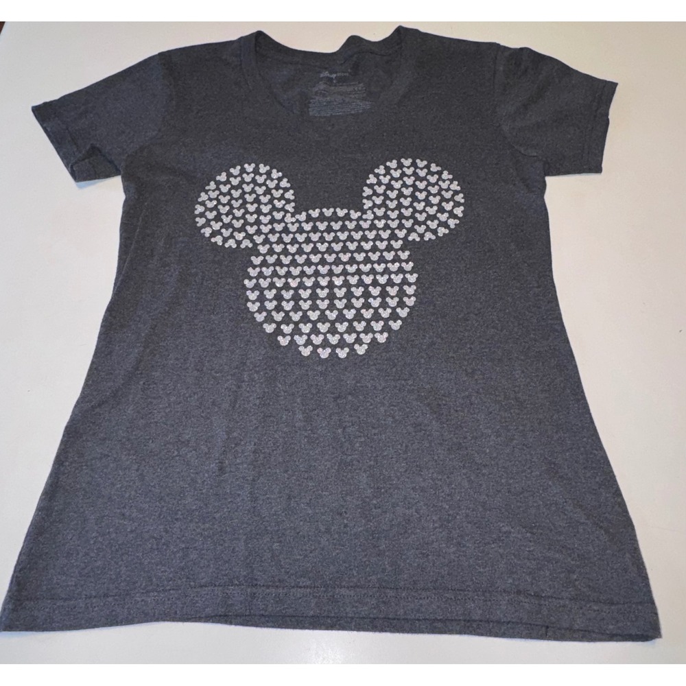 Disney Store Mickey Mouse Glitter BLING Silhouette Graphic T-Shirt Gray Womens M